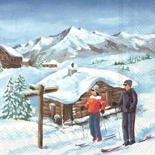 20 Servietten An der Skihütte | Winter | Weihnachten | Tischdeko 33x33cm
