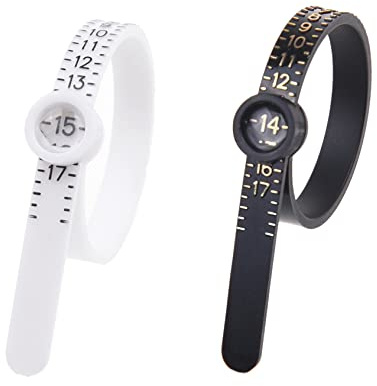 Kare & Kind Outil de mesure de bague 2X - Taille Américaine 1-17- Mesurer la taille des doigts avec précision - Impression transparente réutilisable avec loupe - Bijoux, Bague - (Noir/Blanc)