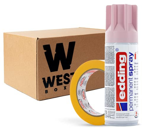 W West Boxx Premium Acryllack Spray 200 ml in Pastellrosa Matt im Set mit Kreppband Gold 25mm x 50m Typ 521, für exakte Farbkanten