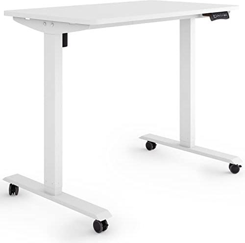 ESMART ETX-121WW elektrischer Steh-Sitz-Schreibtisch auf Rollen | 100 × 60 cm, Weiß, Höhe 78,5–128,5 cm, 3 Speicherplätze, Aktivitätserinnerung, Soft-Start/-Stopp, stufenlos höhenverstellbar