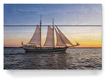 artboxONE Holzbild 45x30 cm Natur Windjammer und Meer von Künstler Rico Ködder