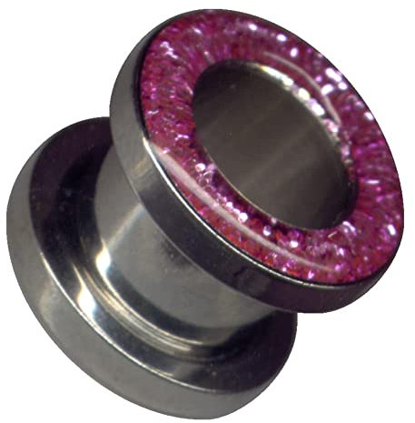 Flesh-tunnel 4 mm – 25 mm kirurgiskt stål 316 l rostfritt stål tunnel piercing öronkontakt dubbel flänsad skruvgänga strassten zirkonia-kristall (8 mm, silver med glitter rosa rosa)