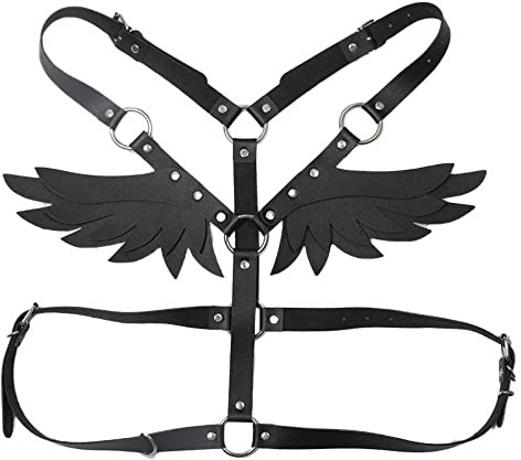 gofidin Taillengürtel Body BH Brustgeschirr Leder Geschirr Bund Punk Engelsflügel für Frauen Mädchen, Schwarz, Einheitsgröße