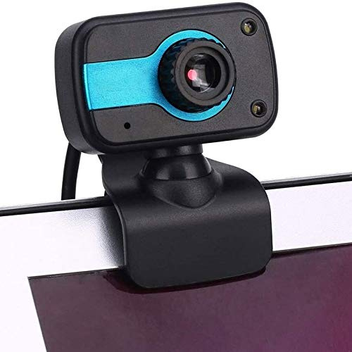 1PCS HD USB Web Camera for PC Laptop Desktop with Microphone Computer Webcams CMOS Digital Video Camera 360-Degree Rotation Clip-on Laptop Recording Conference Suitable for (Blue)
