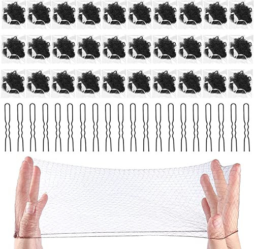 sukevitor Unsichtbares Haarnetz für Damen, 30 Haarnetze für Damen, 20 Haarnadeln für Chignon-Frisuren für Kinder, Mädchen, Frauen (schwarz)
