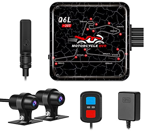 VSYSTO Dashcam Motorrad, 140° Weitwinkel Motorrad Kamera Vordere und Hintere 1080P, Wasserdicht Sportkamera mit WiFi, GPS, Nachtsicht, G-Sensor, WDR, Schleifenaufzeichnung, Parkmodus(Grau)