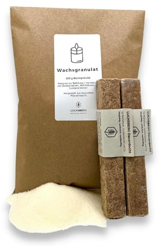 LUCHSBERG® Wachsfresser Set | DIY Wachsfeuer selber machen - mit 2x Dauerdocht und nachhaltigem Pflanzenwachs | Outdoorkerze selbst herstellen | Schmelzlicht Kerzenfresser Geschenkset (XL)