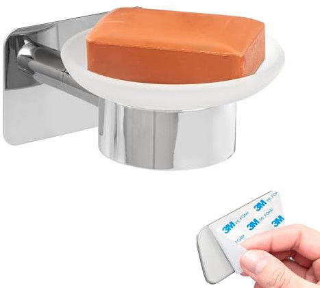 bremermann Bad-Serie Lucente Tape - Seifenschale selbstklebend Glas & Edelstahl, verchromt - kein Bohren 3M Klebebefestigung