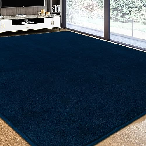 Grande tappeto moderno in tinta unita super morbido e soffice per camera da letto - Lavabile in lavatrice - Antiscivolo - 200 x 300 cm - Blu navy