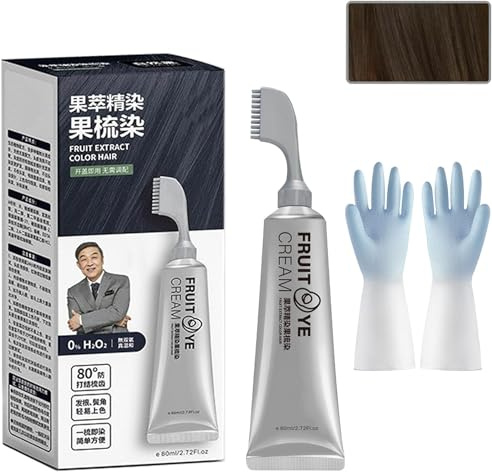 Schwarze Fruchtfärbecreme, Natürliche Fruchtextrakt Haarfärbecreme, Pflanzenhaarfarbe mit Kamm und Handschuhen, Temporäre Haarfarbe für graue Haare Abdeckung für Männer und Frauen (Dunkelbraun)
