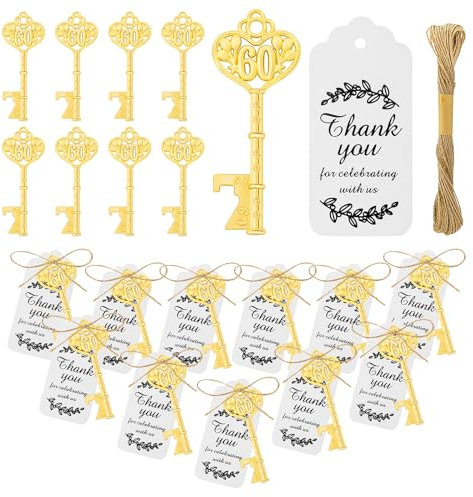 KBDHYY 50Pcs 60th Gold Key Bottle Opener - 60th Birthday Party Favors, Key Beer Bottle Opener Favors & Wedding Anniversary Souvenirs