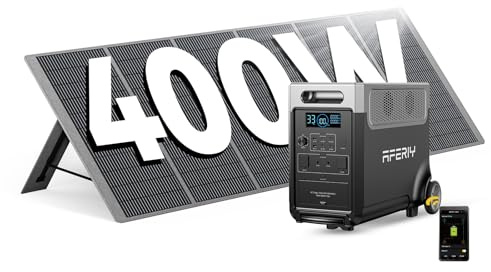 AFERIY 3600W3840Wh Solargenerator mit 400W Solarpanel, Erweiterbar 11520Wh | Tragbare Powerstation 1,5Std Schnellladung, <10ms USV, 13 Ausgänge, mit APP, BMS, Reine SW 230V, für Notfall Camping Garten