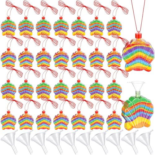Tanlade 50 Pcs Shell Shaped Sand Art Bottle Necklaces for Crafts Create Your Own Art for DIY Craft Making Classroom Activities Party Favors, Sand Not Include
