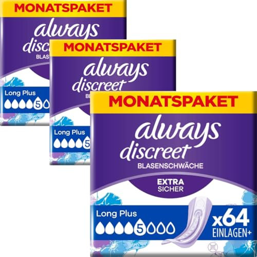 Discreet Inkontinenz-Einlagen Long Plus Pads Damenbinden 4 X 16 STÜCK x 3 Packungen