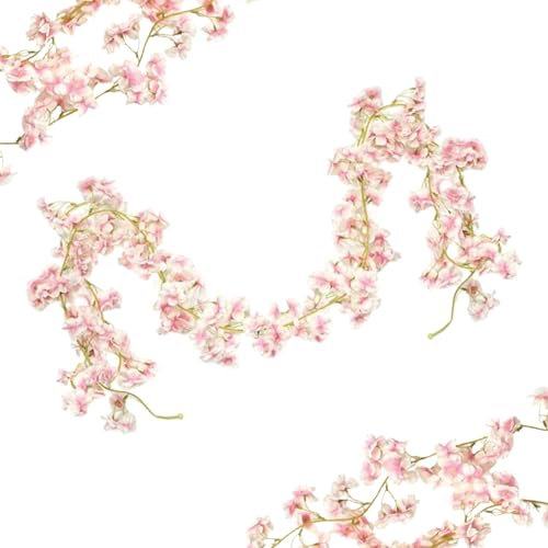 PXRLMYF 2 flores artificiales, 135 cabezas de cerezo rosa artificiales, 1,8 m, guirnalda de flores artificiales colgantes, decoración para bodas, fiestas, casa, jardín, paredes
