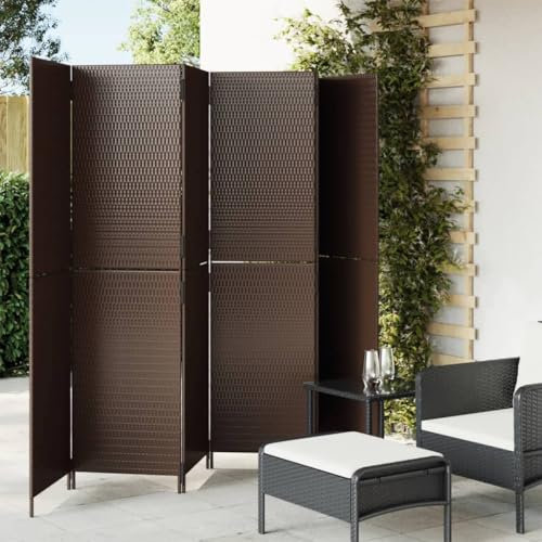 Homgoday Lot de 6 paravents pliables - Séparateur de pièce de jardin - Brise-vue pour l'intérieur et l'extérieur - En polyrotin - Marron - 294 x 180 cm