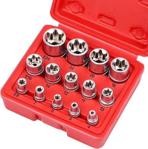 SEDY 14-Piece E-TORX Socket Set - Premium Female Torx Sockets Set, Ultimate Star Socket Sets, External Sockets Set, E4 E5 E6 E7 E8 E10 E11 E12 E14 E16 E18 E20 E22 E24 Socket Sets