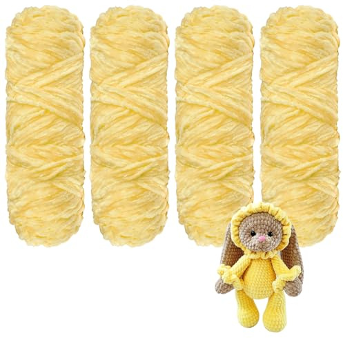 YINVA Wolle Zum Häkeln 400g(4pcs×100g) Flauschige Wolle Velvet Babywolle Weiche(Gelb-4pcs-400g)