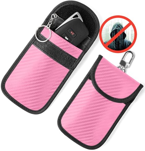 Vammcht Upgraded Faraday Bag for Key Fob (2 Pack), Premium Faraday Key Fob Protector– Car RFID Signal Blocking, Car Security Protection, Anti-Theft Pouch, Anti-Hacking Case Blocker Pink