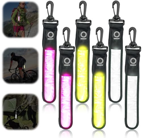 GOMETY LED Reflektoren: 6 Stück Sicherheitslicht Für Kinder, 3 Modi LED Blinklicht, Erhöhte Sichtbarkeit Für Dunkeln Schulweg (Rosa, Leuchtend Gelb, Weiß)