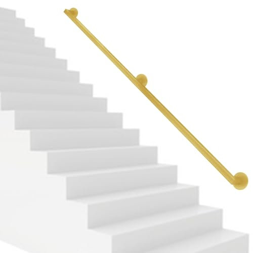 Goldfarbener Treppenhandlauf aus Vierkantrohr aus Metall | 60 cm, 80 cm, 1 m, 6 ft, 8 ft, Treppengeländer | Haltegriff zur Wandmontage für Außen- und Innentreppen(100cm)