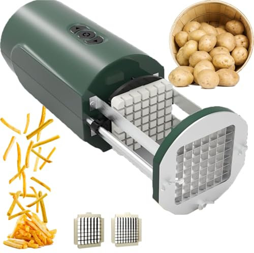 RSPPPJQ Elektrischer Kartoffelschneider, Pommes-Frites-Schneider aus Edelstahl, mit 1/2- und 3/8-Zoll-Klingen und sicherer Saugbasis, Pommes-Frites-Schneider inklusive for Haushaltsküchenrestaurants