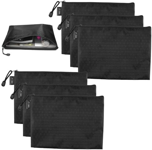 6 Stück Geldtaschen Banktasche, A5 Dokumententasche Wasserdicht Geldtasche Schwarz, 18 * 24cm Oxford Geldtaschen Dokumententasche mit robustem Reißverschluss,Banktasche für Schule, Büro und Reisen
