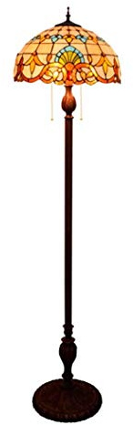ERoomQ 16-Inch Vintage Tiffany Style Floor Lamp in Stained Glass Floor Uplighter for Living Room Bedroom Bedside Decoration Standing Light,Foot Switch + Zipper Switch,E27,40W,C (A)
