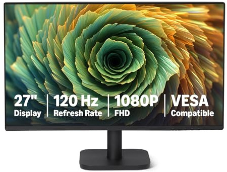 Amazon Basics Monitor de Ordenador de 68,6 cm, 120 Hz, FHD 1080P, Compatible con HDMI, DP, VGA, VESA, para Oficina y hogar, Negro