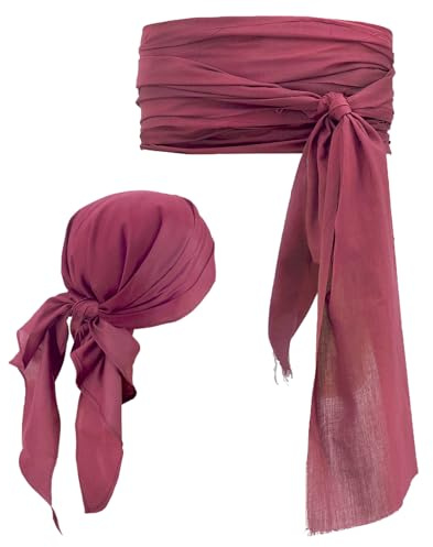 VIDSTW 2 Stück Piratenkostüm Damen Zubehör Piratenkostüm Zubehör Set | Enthalten Piraten Kopftuch Damen und Piratengürtel Rotes Tuch Pirate Accessories Piratenkopftuch für Halloween Karneval