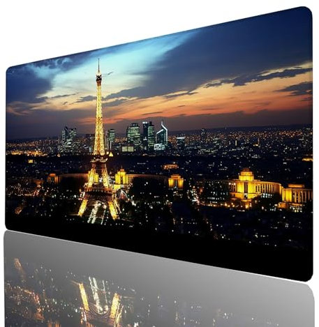 Tapis de Souris XXL 1000 x 500 x 3mm, Grand Tapis Bureau Noir, Bords Cousus Antidérapant Imperméable, Ville Mouse Pad Compatible Clavier sans Fil et Souris sans Fil, Bureau Gaming Accessoire 7540GYL