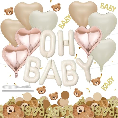 Oh Luftballon Beige, 16 Zoll Cremeweiß Baby Buchstaben Folienballon | Geburtstag für Babyparty Babyshower Deko Dekoration