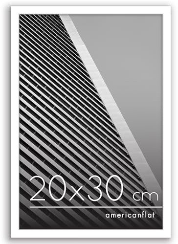 Americanflat Bilderrahmen 20x30 cm - Bilderrahmen 30x20 cm mit bruchsicherer Scheibe - inklusive Ständer und integrierter Aufhängung für Hoch- und Querformat - Weiß