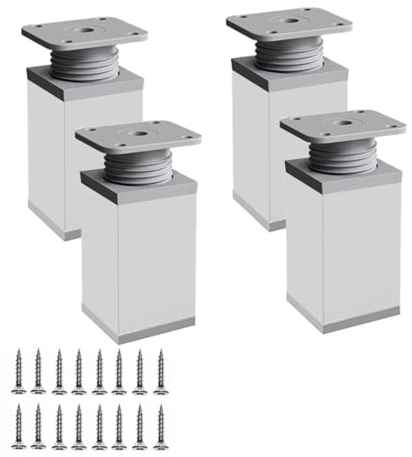 Yuexitech 4 Pcs Adjustable Feet for Furniture,Furniture Legs, Adjustable 0–20 Mm Height, Aluminum Alloy for Cabinets, Sofas, Desks, Tables & Beds(10cm, Silver)