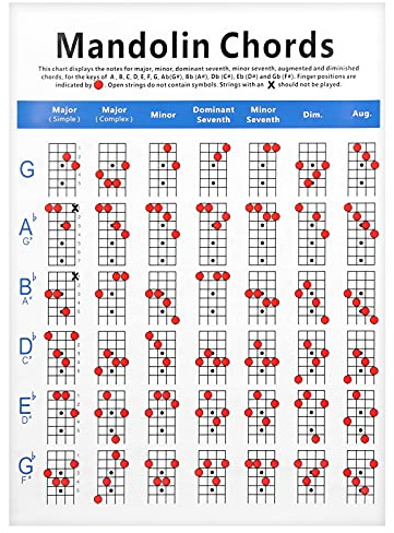 Tableau D'Accords de Mandoline, Guide Pratique Accords Majeurs, Mineurs et 7e (avec Position Cercle Rouge) Poche Compact, pour Débutants Adultes