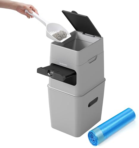 Neakasa PooGuard - Cubo de Basura para Arena para Gatos, Caca de Perro y pañales, con Ventana, Apertura más Ancha y Bolsa de Recambio para 4 Meses (Gris)