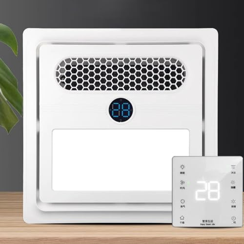 Vcyex Badlüfter Leise，wc Lüfter，Mit Heizung Und Lüftung，Fernbedienung,LED-Beleuchtung, 2800-W-Heizung., Geeignet Für Bad Und Waschküche.White,35 * 35 * 8CM