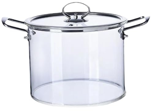 Yeory Glass Saucepan with Lid, 4.L Transparent Simmer Pot with Dual Stainless Steel Handle, Heat- Resistant Glass Pots for Cooking Pasta, Noodle, Soup, Milk, Simmer Pot