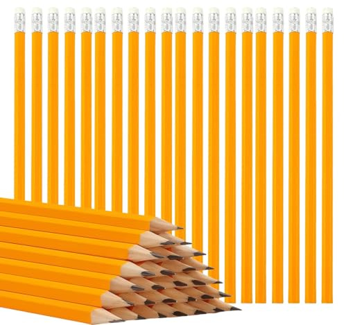 louuuou 50 PCS HB Pencils With Rubber, Pencils with Rubbers on The End Yellow 2B Pencil for School, Durable Pencil and Rubber Set Suitable for School Office Art Drawing Writing