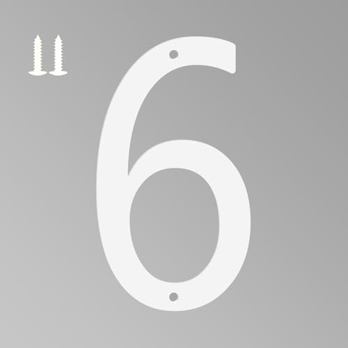 4 Inch White House Numbers for Outside, Metal Letters for Outdoor Signs, Anti-rust Aluminium House Address Letters for Front Door, Office, and Garden Decoration (Number 6)