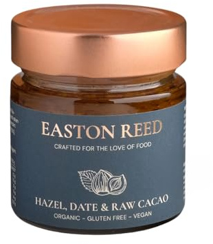 Easton Reed Ekologiskt Jordnötssmör 200g – Flytande Jordnötsmör av Rostade Eko-Jordnötter – Utan Palmolja, utan Salt och socker (Hazel, Date & Raw Cocoa)