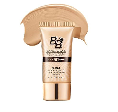 BB Cream Light, Gold Snail Sunscreen, Tinted Moisturiser Face Women, Hydrating BB Cream Matte Foundation, Foundation for Mature Skin, Skin Tint Makeup for Women (Natural)