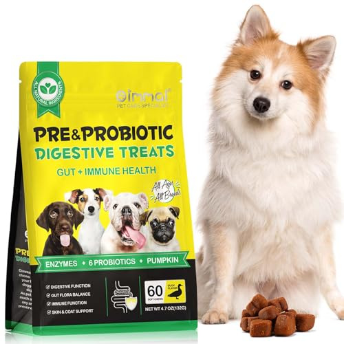 Probiotics for Dogs, Dog Digestive Health,60 Chews Probiotic Chews with Prebiotics & Probiotics, Duck Flavor, Suitable for All Dogs (60 chews)