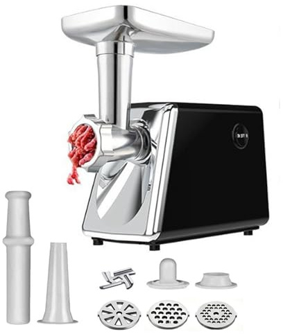 Picadora de carne eléctrica, picadora de carne con 8 accesorios, fácil de limpiar, embutidora de salchichas para uso doméstico, frutas y verduras black