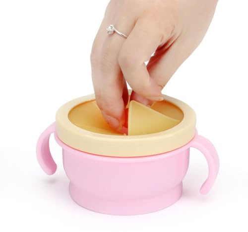 XUMIUZIY Graziosa Ciotola per Bambini con Design a Doppio Manico, Bordi Lisci, Copertura in Morbido Silicone, Rosa/blu [Scena applicabile: neonati] (PINK)