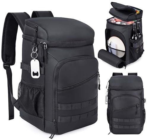 DEYACE Cooler Backpack, 33 Cans Tactical Inspired Backpack Cooler Insulated Leak Proof for Men & Women Portable 2 Leak Proof Compartments Coolers Bag for Beach Travel Picnic Lunch Hiking BBQ Camping
