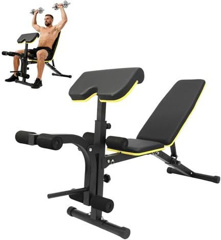 Verstellbare Hantelbank für Ganzkörpertraining – Klappbare Trainingsbank mit dicker Polsterung – Negativ/Flach/Schrägbank – 180 kg Belastbarkeit – Multifunktionale Fitnessbank für Home Gym