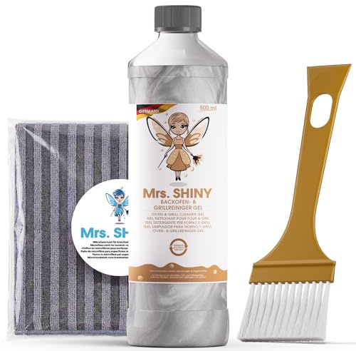 MRS. SHINY® Gel Pulizia Forno e Grill [500 ML + PANNO & PENNELLO] - Gel Sgrassante per Griglia e Forno - Rimuove Grassi Bruciati e Incrostazioni - Ideale per Griglie, Teglie e Piani Cottura