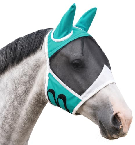 FainFun Masque Anti Mouche Cheval COB, Masque Mouche Cheval avec Protection pour Les Oreilles(Blau, L)