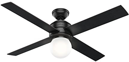 Hunter Hepburn Indoor Ceiling Fan with LED Light and Wall Control, 52, Matte Black